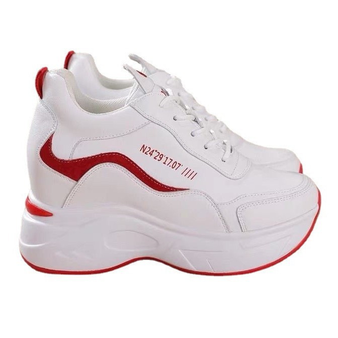 Single-layer Shoes Spring Inner Height-increasing Sports Shoes Women's Casual Leather Top Platform Sole Torre Shoes Women's White Shoes Lace-up Women's Shoes
