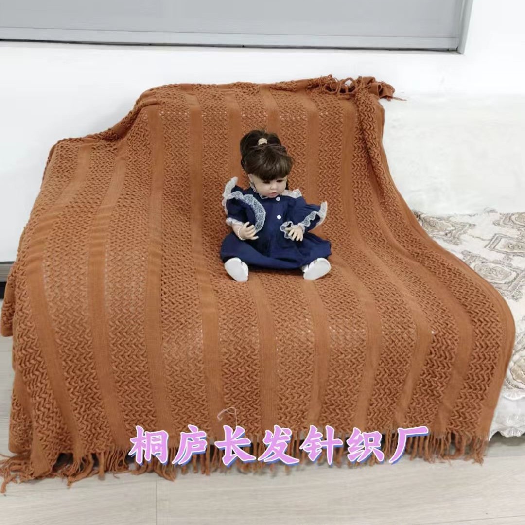 2025 Hot-Selling Sofa Throw Blanket, Knitted Tassel Diamond Jacquard Throw Blanket, Cream-Style Universal Sofa Cover