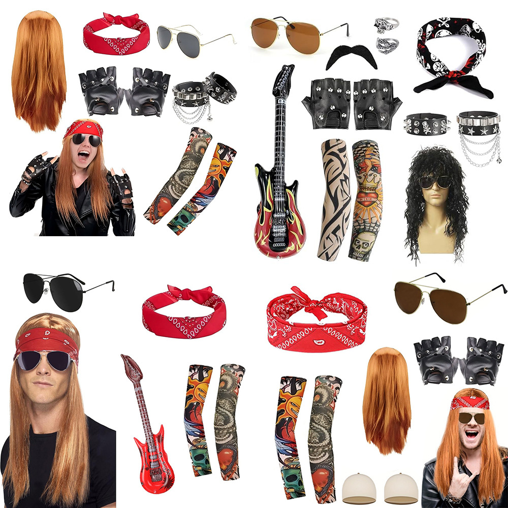 Amazon's Best-Selling Halloween Wig 60S70S80S Punk Costume Golden Straight Hair Long Straight Wig Headgear