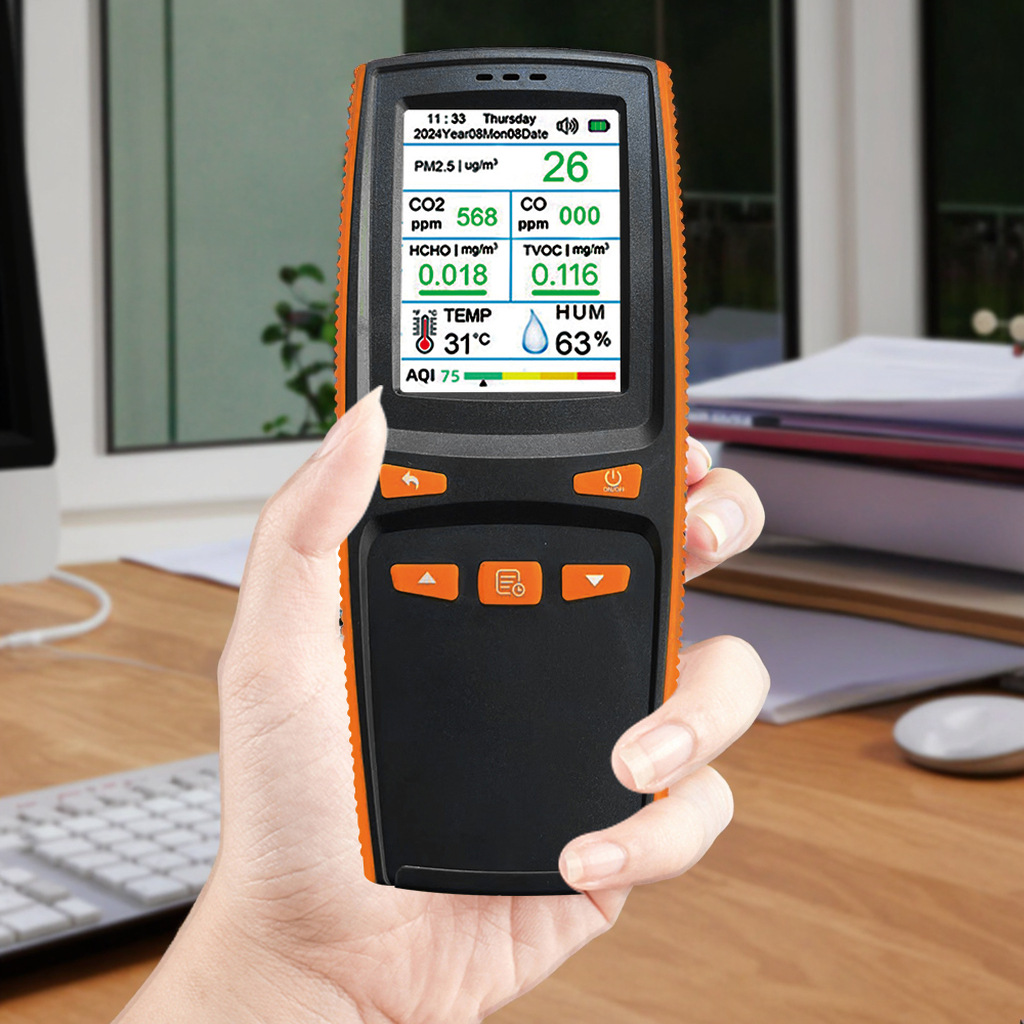 9-in-1 Air Quality Detector Co/Co2/Pm2.5/Hcho/Tvoc Supports Data Storage Download