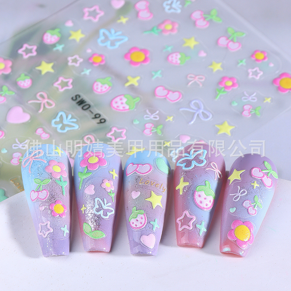2025 New Nail Art Stickers Ins Style Summer Macaron Candy Cute Cherry Strawberry Heart Nail Stickers