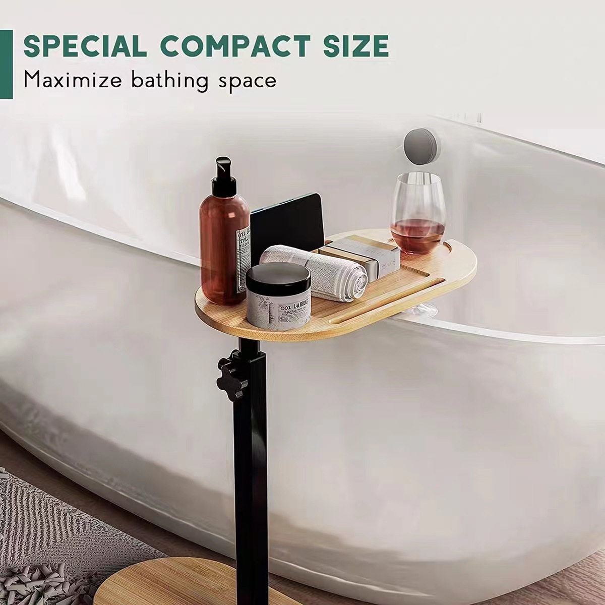 Bamboo Bathtub Storage Rack Liftable Portable Table Mobile Phone Tablet Bracket Bathroom Rack Tray