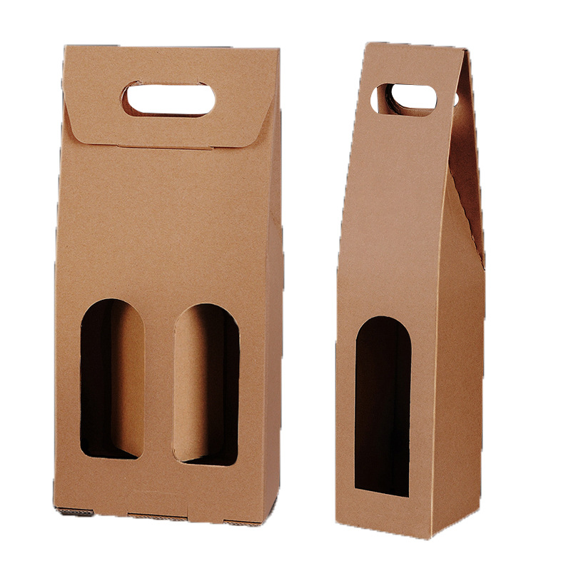 Kraft Paper Red Wine Box Double Single Thickened Corrugated Red Wine Packaging Gift Box Dry Red Wine Portable Packaging Box