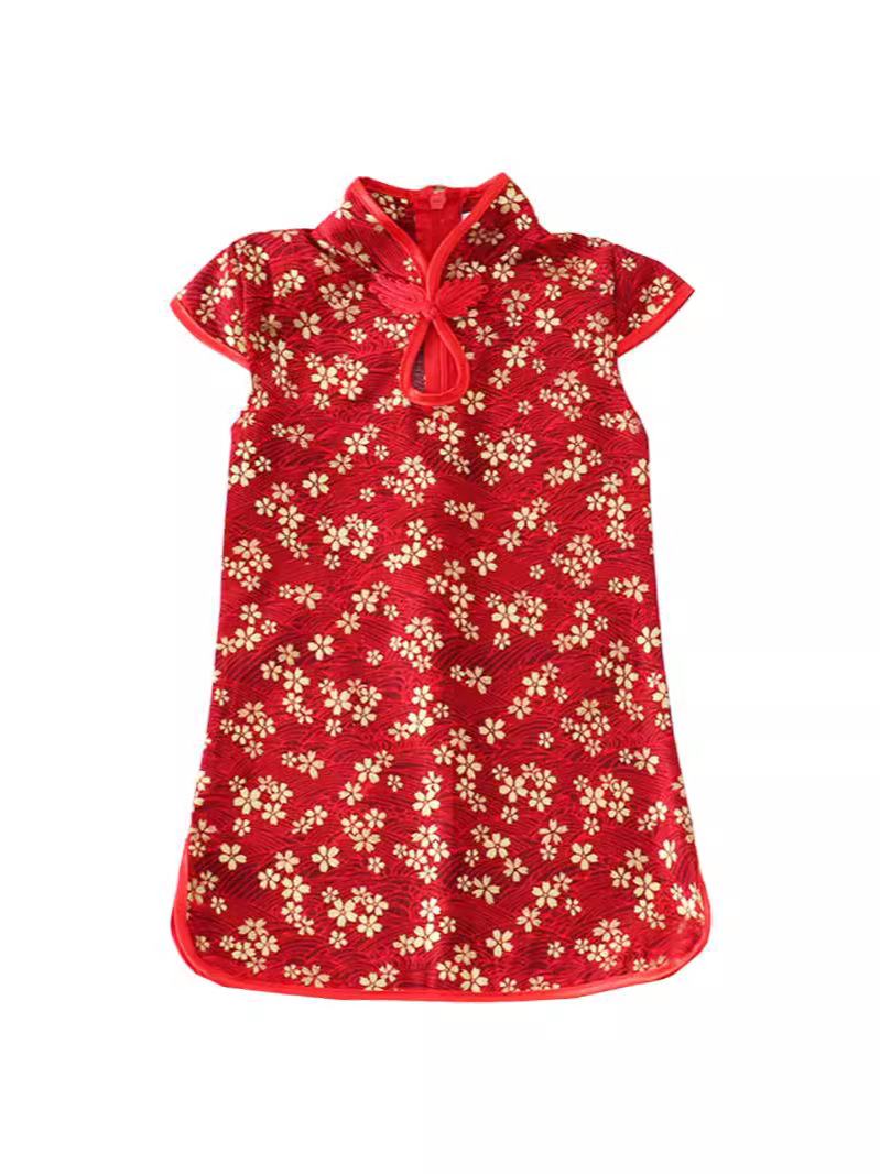 Summer Dress Girls' Cheongsam Performance Clothes Hanfu Tang Suit Chinese Style Festive New Year Happy New Year Princess dress dress