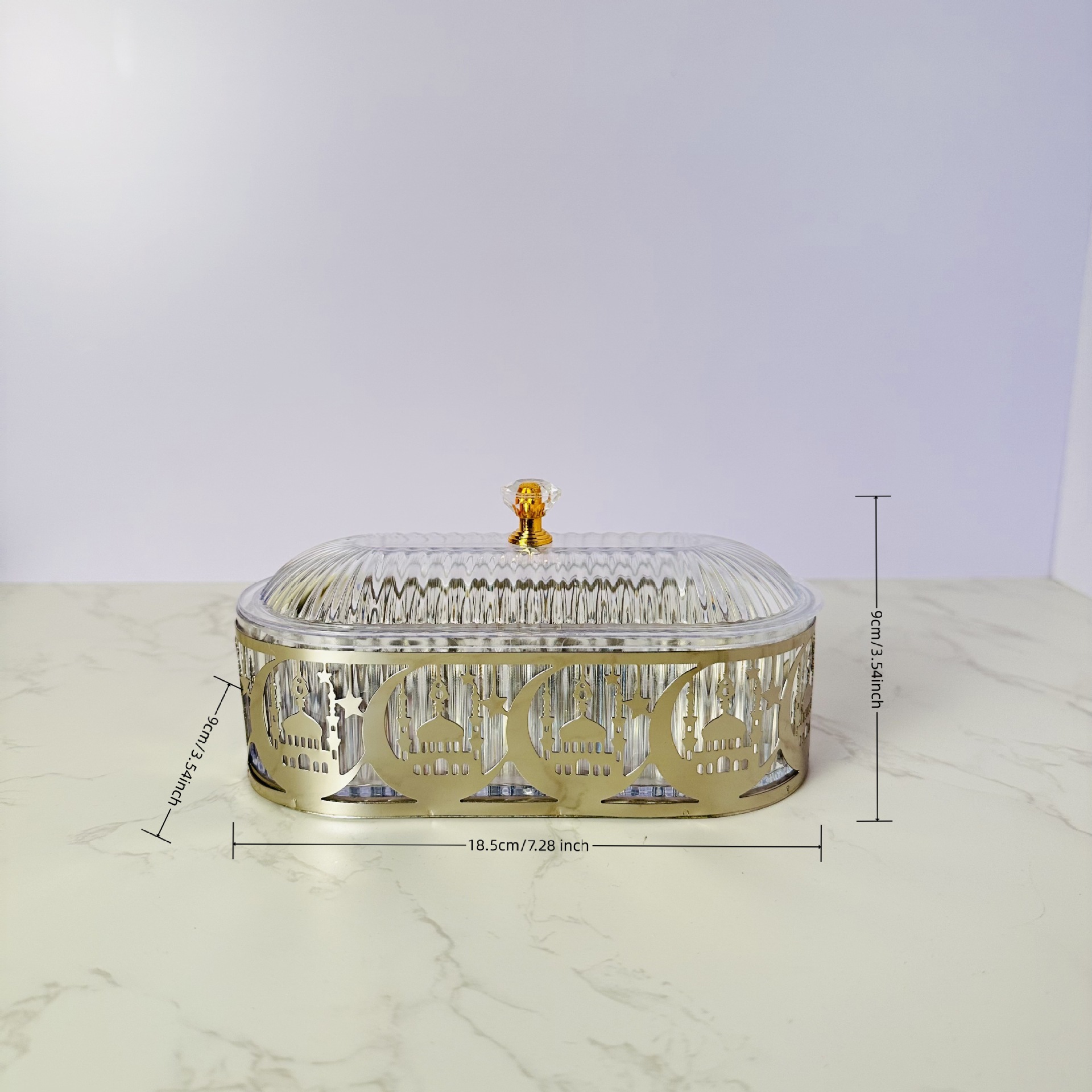 Tuem New Cross-Border Holiday Supplies Eid Al-Adha Dinner Plate Ramadan Tray Iron Round Snack Jar Jewelry Storage Box