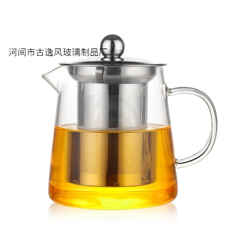 Labeling and Shipping Cross-Border Special Thickened Heat-Resistant Glass Teapot, High-Temperature Resistant Tea Brewing Pot, Stainless Steel Filter Flower Teapot