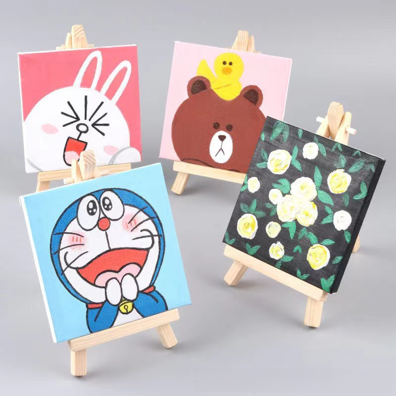 Digital oil painting 10*10 children hand-painted coloring painting handmade cartoon decorative painting Mini small oil painting frame set