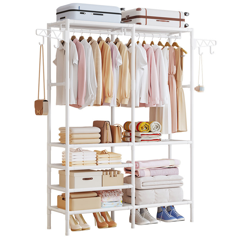Simple Multifunctional Coat Rack Floor-Standing Double-Row Clothes Rack Clothes Hanger Clothes Drying Rack Bedroom Home Reinforced Clothes Rack