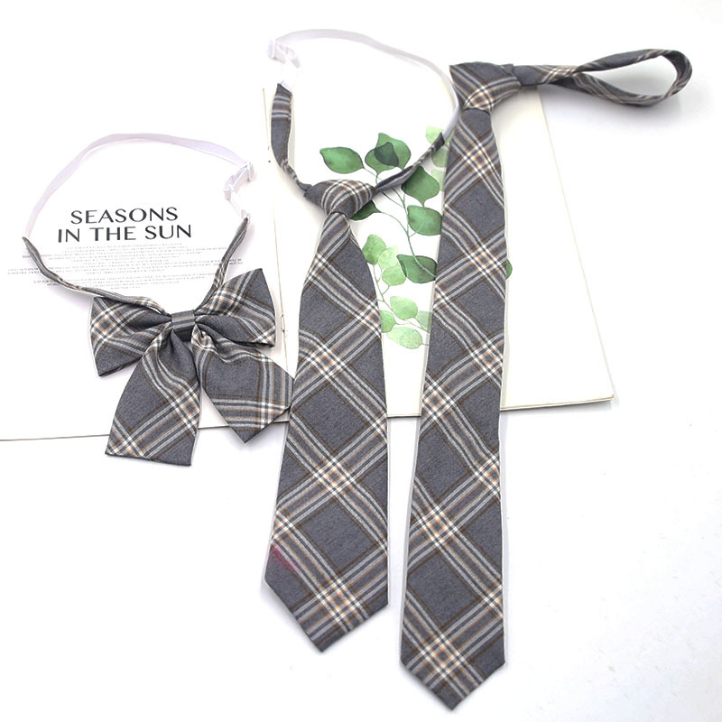 In stock JK free TR camel light gray chocolate Japanese college style plaid tie collar flower clothing