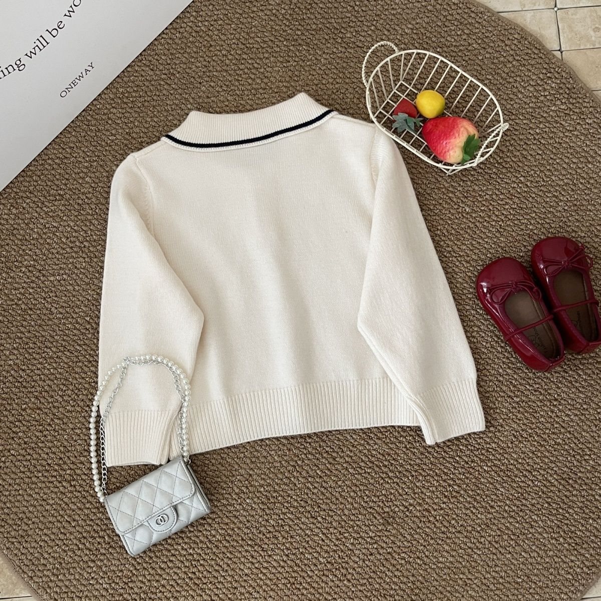 Boys' Sweater 2025 Autumn/Winter New Turn-Down Collar Knitwear Off-White Navy Blue In-Stock Casual Rabbit Fur