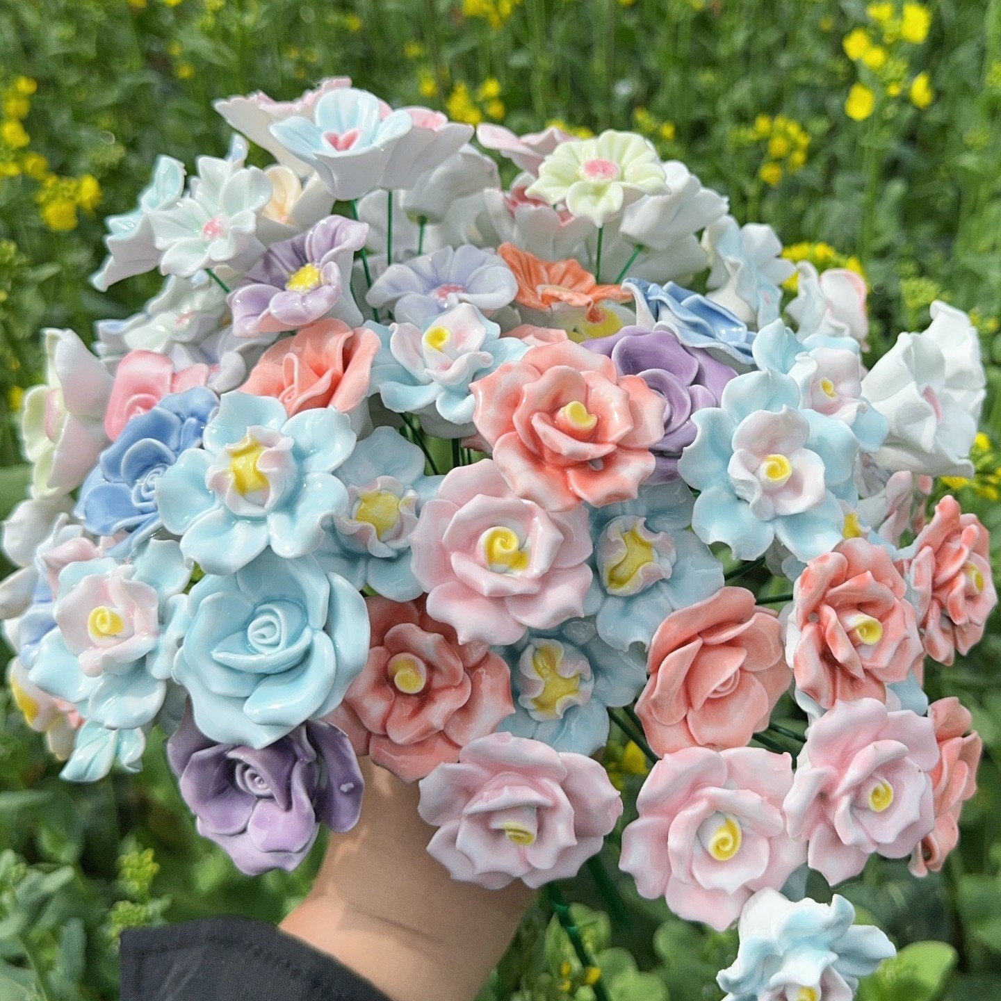 Цзиндэчжэнь Ручная Керамическая Букет Вечный Цветок Искусственный DIY Ярмарка Цветочный Букет Подарок Декорация Орнамент