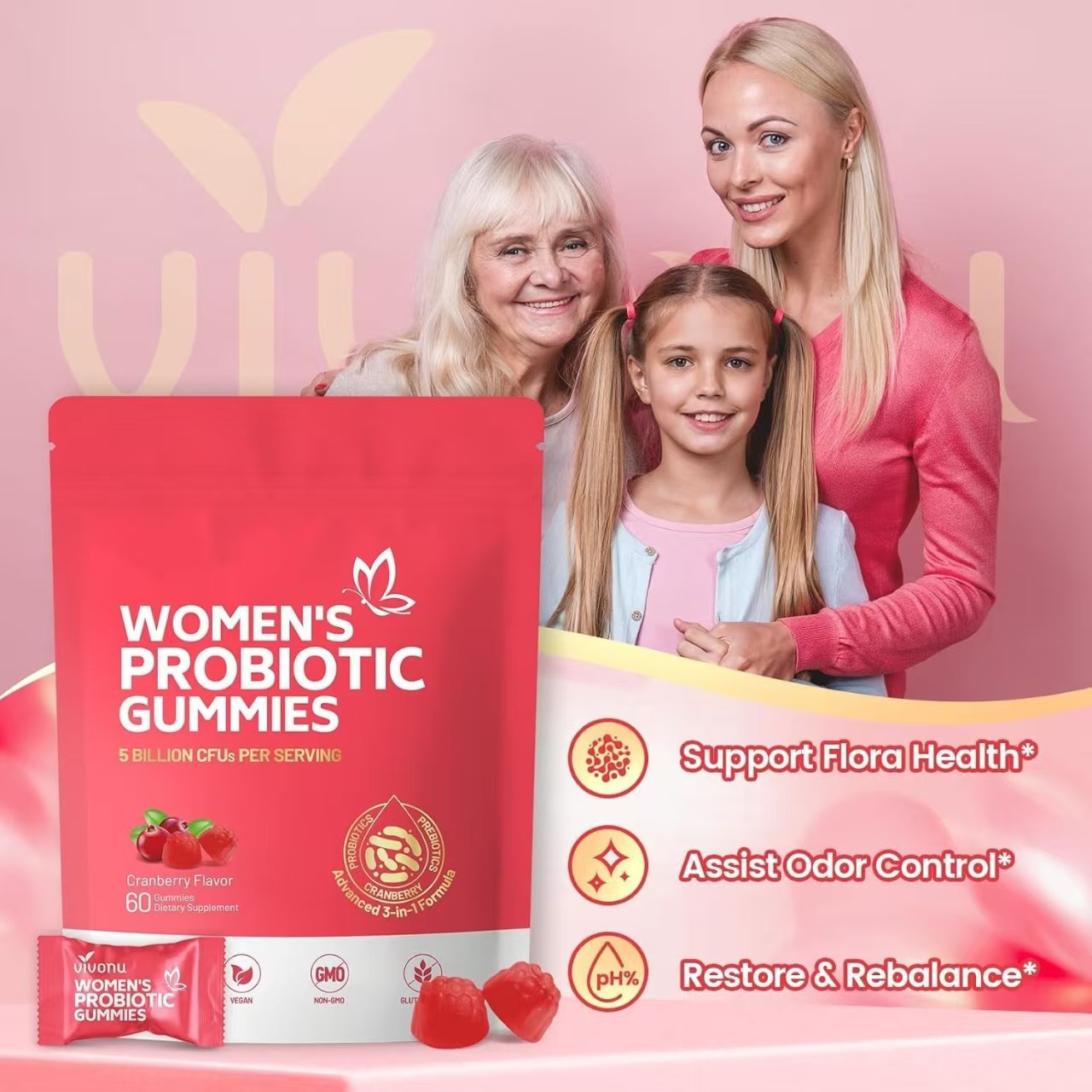 Kindergarten Hot-Selling Cranberry Women's Probiotic Gummies Cranberryprobiotic Gummies Cross-Border Factory Ready Stock