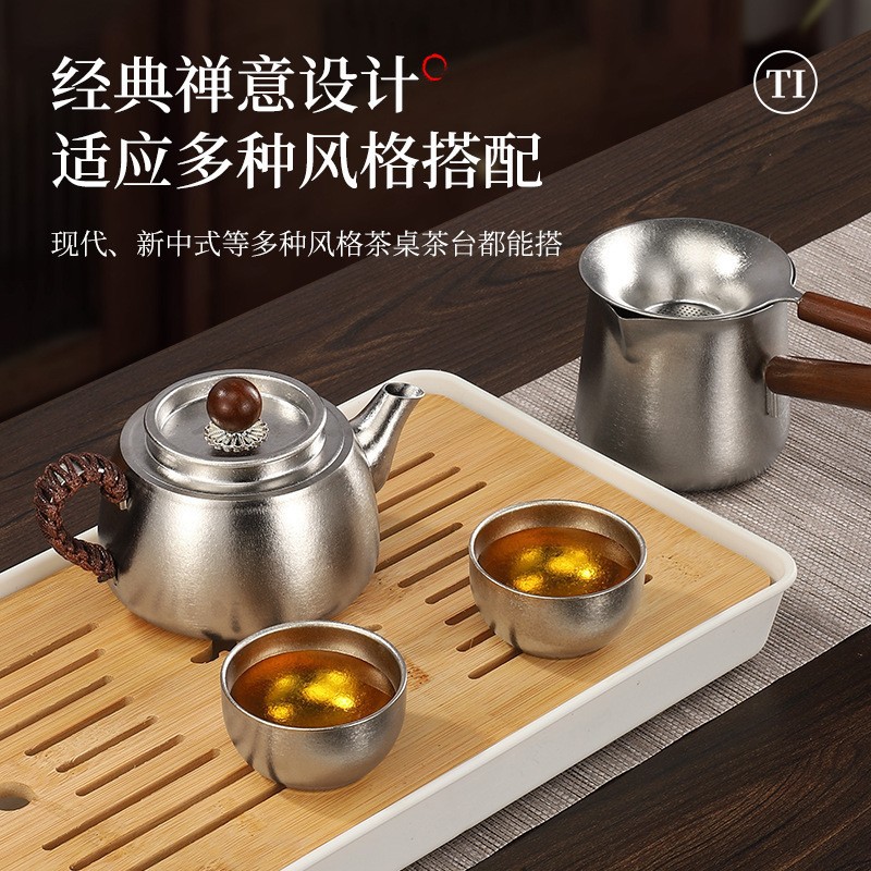 Titanium Teapot, Pure Titanium Handle Kettle, Water Boiling Kettle, Tea Brewing Pot for Home and Outdoor Use, High-End Electric Ceramic Stove Heating Titanium Tea Cup Set