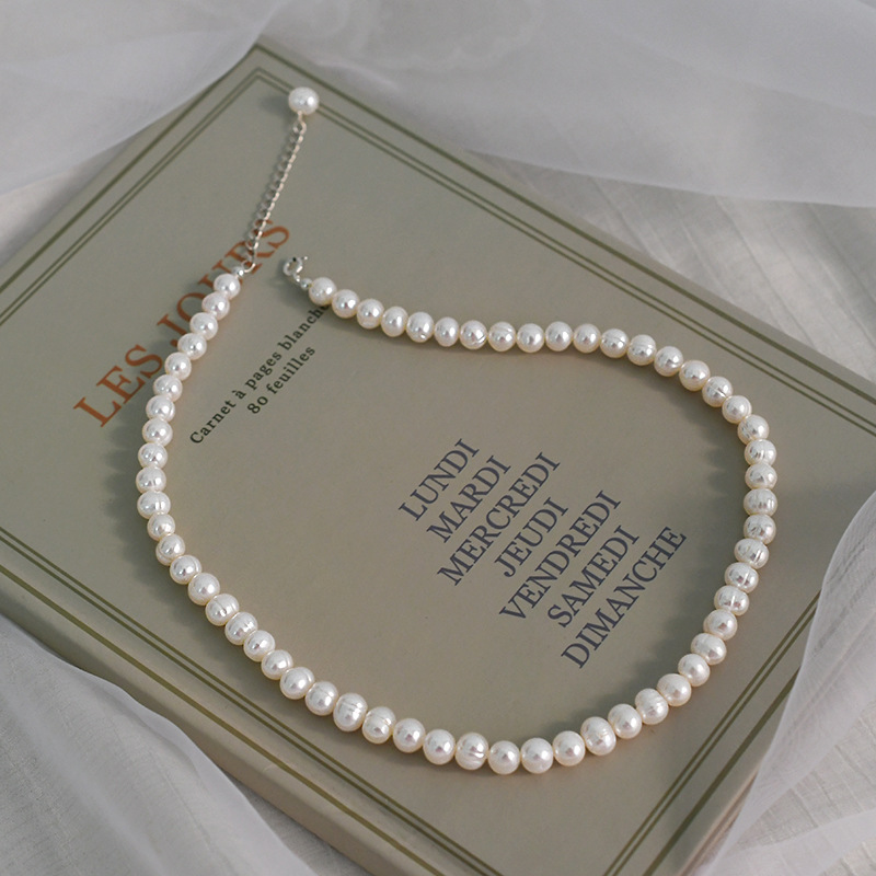 6-7mm Freshwater Pearl Necklace Thread Growth Pattern Design Sense 925 Silver Simple Clavicle Chain Female XL654