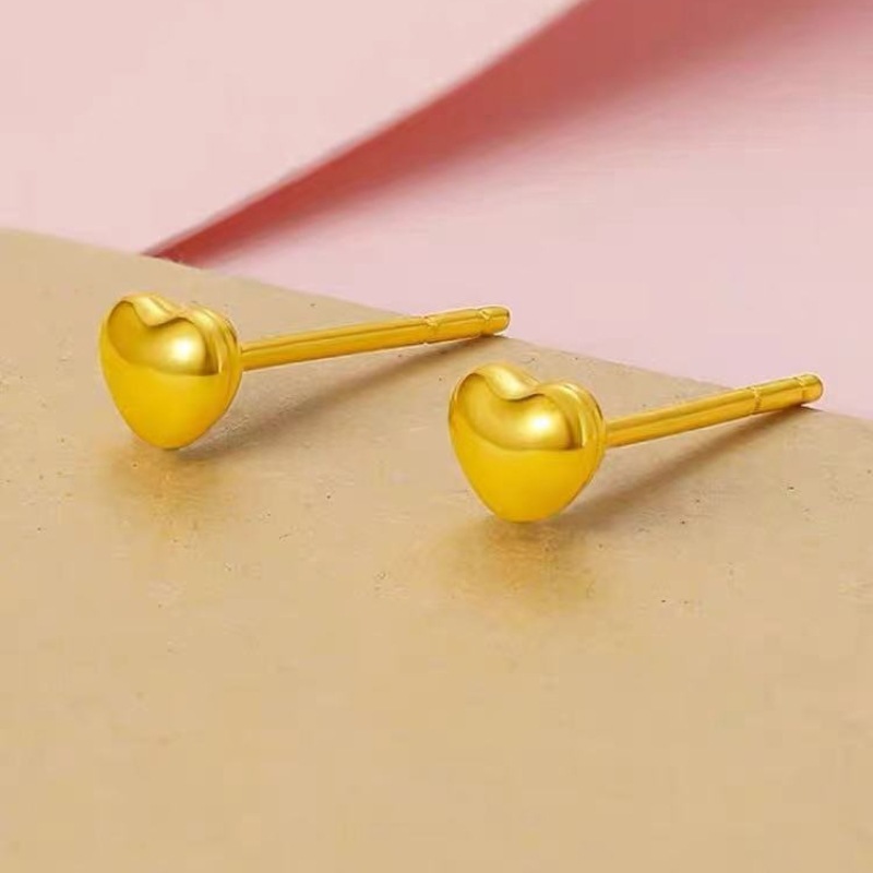 Серьги в форме сердца из 18K золота Au750 простые серьги для прокола ушей персикового цвета, горячий стиль для женщин из Xiaohongshu