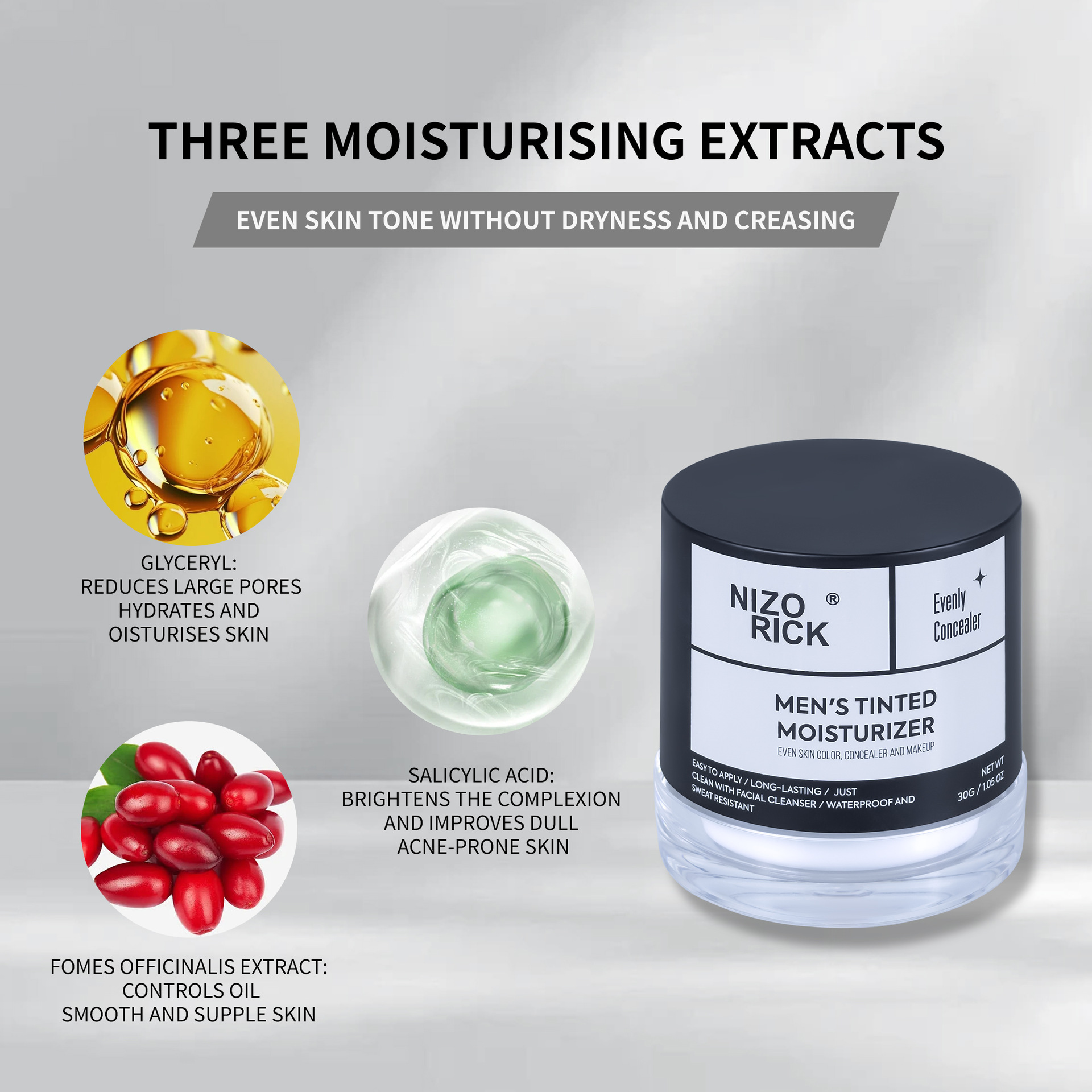 Cross-border New Men's Liquid Foundation Concealer Cream Brightening Skin Color Moisturizing Nature Not False White Lazy People Plain Cream in stock