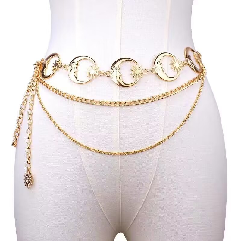 Cross-Border Atmospheric Metal Smiley Sunflower Pendant New Trendyy Fashion Accessories Body Chain Dress Waist Chain