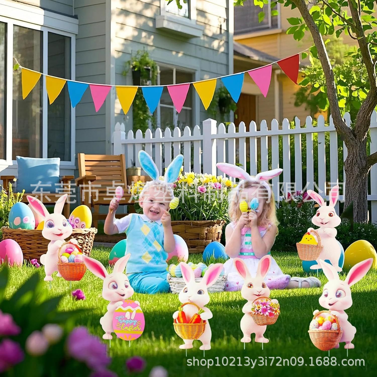 New Cross-Border Easter Lawn Card Outdoor Courtyard Garden Easter Egg Rabbit Theme Holiday Lawn Card