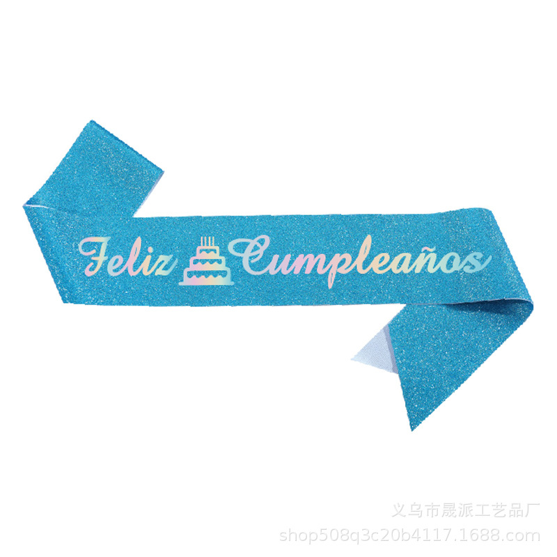 Spanish Birthday Shoulder Belt Courtesy Belt Ribbon FELIZCUMPLEANOS Spanish Courtesy Belt Europe and America Cross Border
