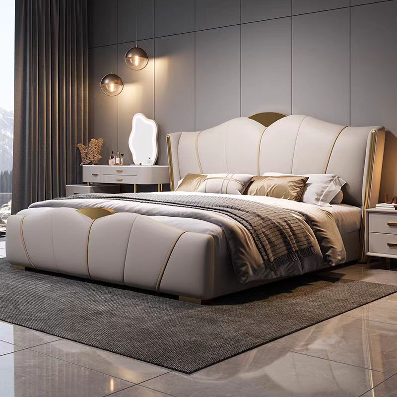 Light Luxury Modern Leather Bed 1.8m Simple Double Bed 2m X2.2 Master Bedroom King Bed Italian Normcore Storage Wedding Bed
