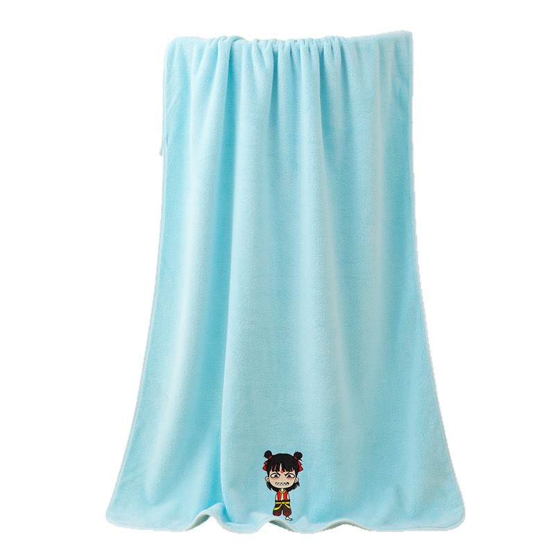 Custom New Ins Embroidered Coral Fleece Thickened Edge Nezha Antibacterial Towel Bath Towel Set Quick-Dry Towel