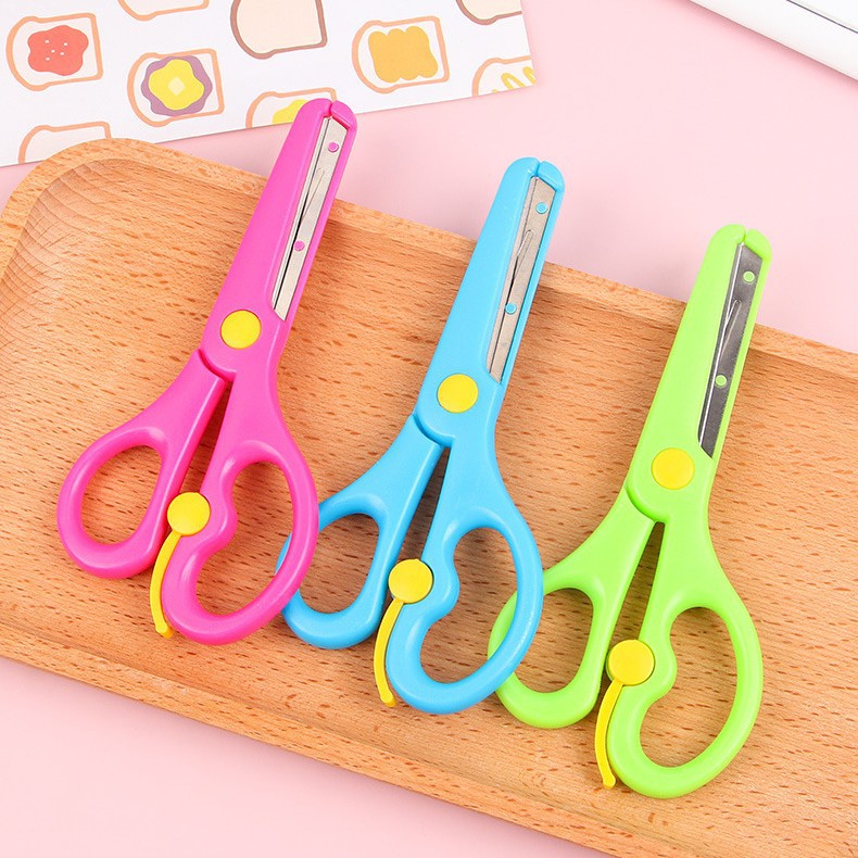 Children's Safety Scissors for Elementary School Students, Paper-Cutting Scissors for Kids, Anti-Pinch Elastic Round-Head Plastic Small Scissors