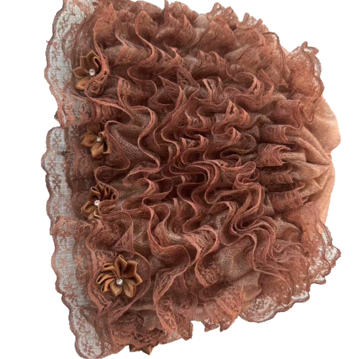 Summer Thin 5-7 Layer Silk Soft Small Hat with Floral Lace, Fashionable Versatile Hat to Cover Gray Hair, Breathable Hat