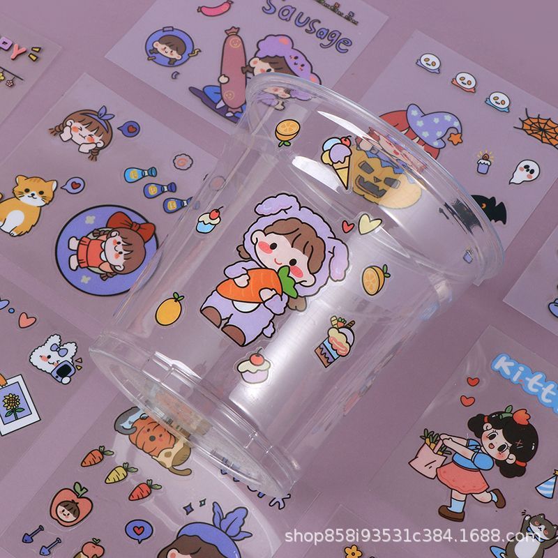 200 sheets of non-repeating hand account stickers cute girl cartoon cute decorative waterproof notebook material paper stickers