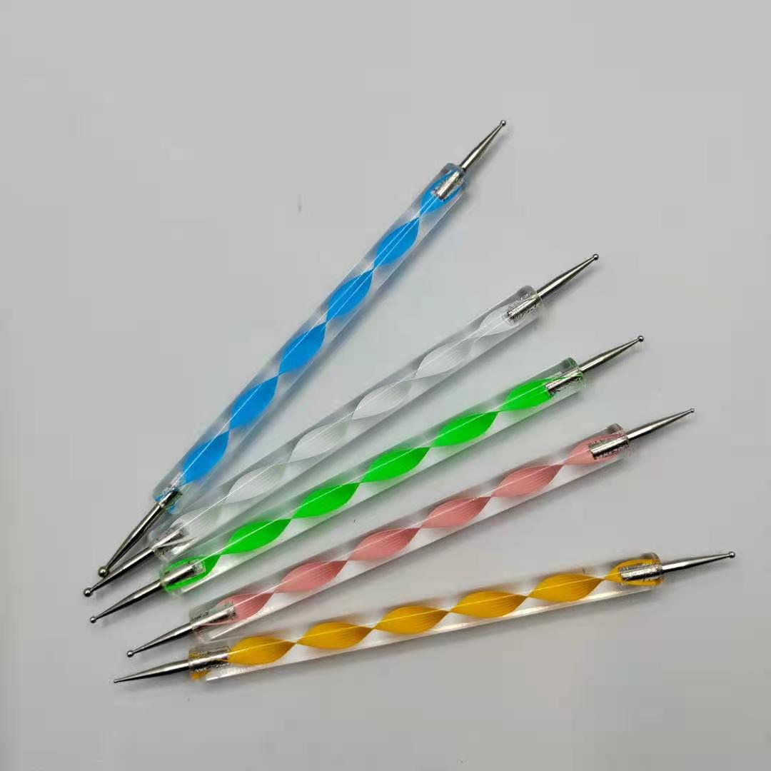 Acrylic spiral rod double-headed drill pen 5 pack indentation pen flower pen nail pen drill pen suit