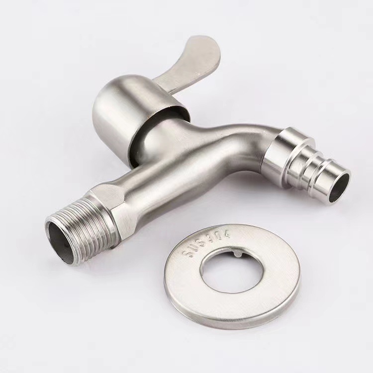 Factory wholesale thickened 304 stainless steel faucet lengthened 4 points fast open copper core washing machine faucet foreign trade household