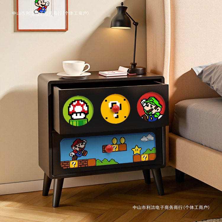 Solid Wood Bedside Table Home Bedroom Mario Bedside Table Creative Design Cartoon Children's Room Bedside Storage Cabinet