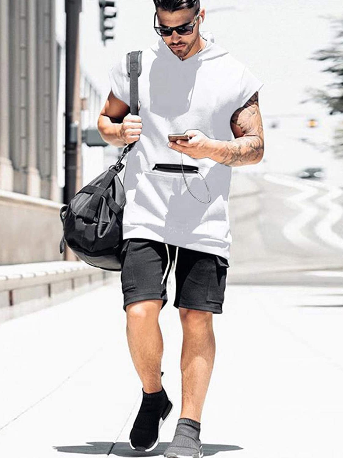 Summer New Cross-border Men's Short-sleeved Solid Color Casual Hooded Men's T-shirt Solid Color Small Twill Zipper T-shirt