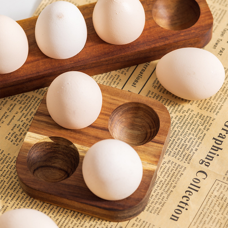 Simple Acacia Wood Egg Storage Box Creative Storage Rack Kitchen Refrigerator Duck Egg Egg Plate Factory Wholesale