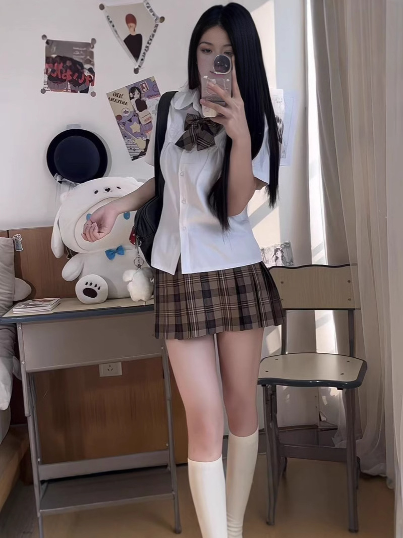 Hot Item [Small Brown Same Style] Genuine Jk Uniform Plaid Skirt Same Style Preppy Skirt Pleated Skirt Slimming Look and Wrinkled