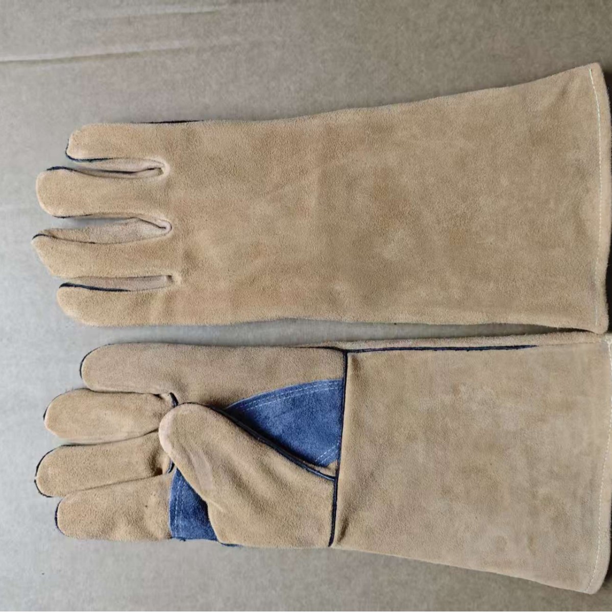 New Brown Cowhide Leather 16inch Ten-Layer Gray Cowhide Leather Barbecue Heat-Resistant Gloves Labor Protection Gloves Welding Gloves