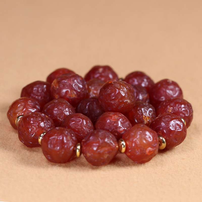 5A Grade Natural Old Mine Alxa Raw Stone Orange Peel Gobi Red Agate Bracelet Necklace DIY Loose Bead Accessories 15mm