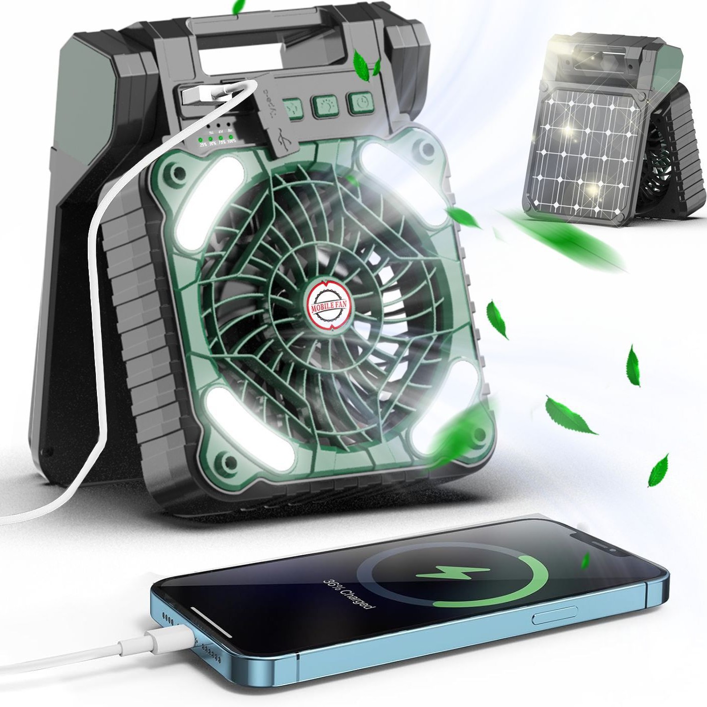 Cross-Border Solar Panel Fan Portable Charging Dual-Use Camping Folding Solar Fan Light Portable