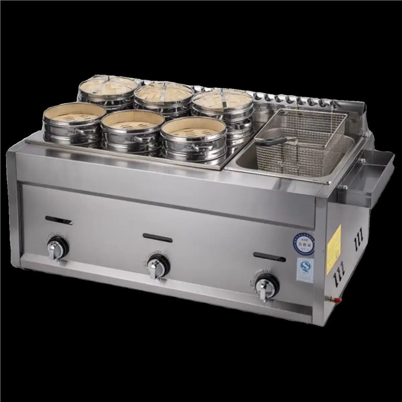 Steamed Dumpling Pot for Street Stalls, Commercial Gas Gas 6-Head Small Steamer, Multi-Functional Steamed Dumpling Stove, Steamed Frying Boiler