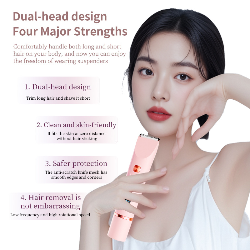Cross-Border Two-In-One Double-Head Electric Epilator for Women's Whole Body Hair Removal Hair Trimming and Shaving Portable Hair Removal Device