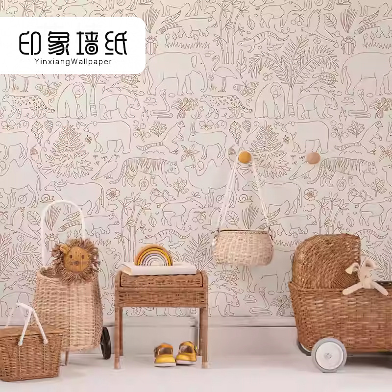 Современные обои для детской комнаты с изображением животных, скандинавский стиль, теплый фон для мальчиков