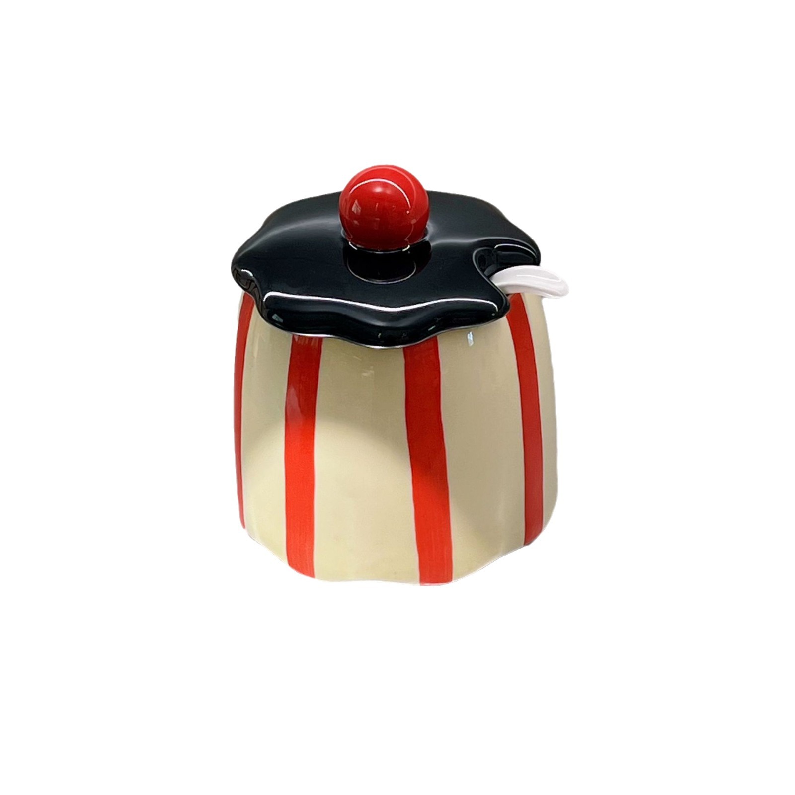 Polka Dot Stripe Contrast Color Lard Meat Oil Tank Household High Temperature Resistant Ceramic Tank with Spoon Kitchen Pepper Striped Tank