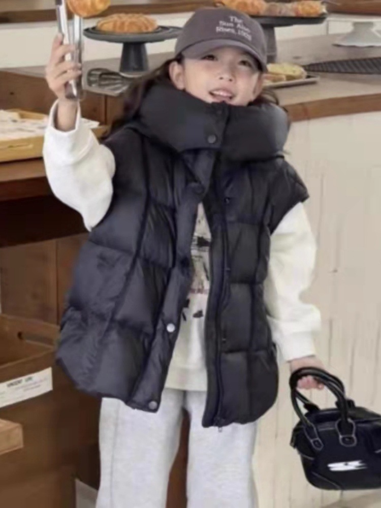 Girls' Down Jacket Vest Autumn and Winter 2024 New Fashionable Children's White Duck Down Korean Style Girls' Ware Jacket Western Style