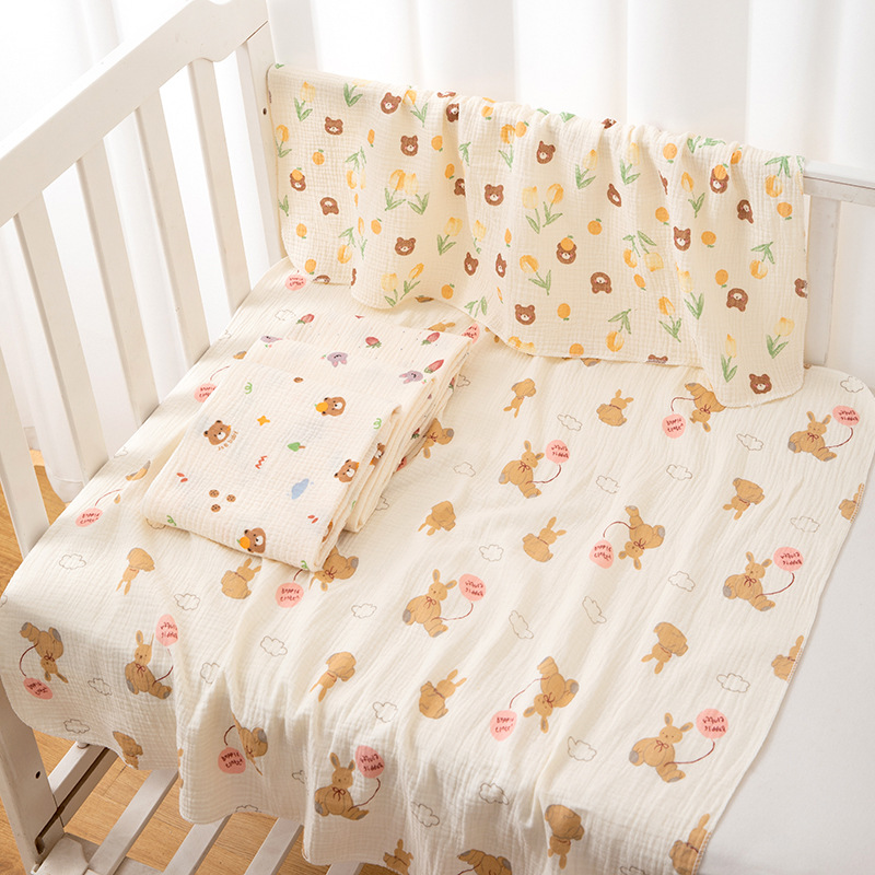 Newborn Bag Single Pure Cotton Double-Layer Wrinkle Swaddling Towel Summer Thin Sunshade Blanket Newborn Baby Soft Wrong Towel