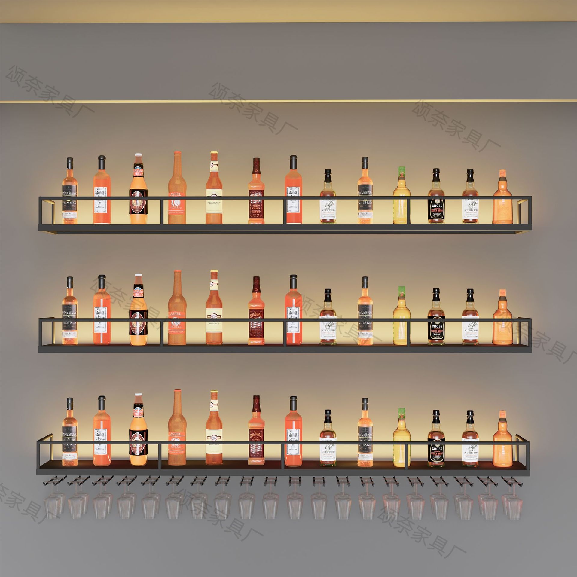 Restaurant Simple Wall-Mounted Wine Rack Bar Bar Background Iron Hanging Wine Cabinet Storage Rack Wine Glass Hanging Rack