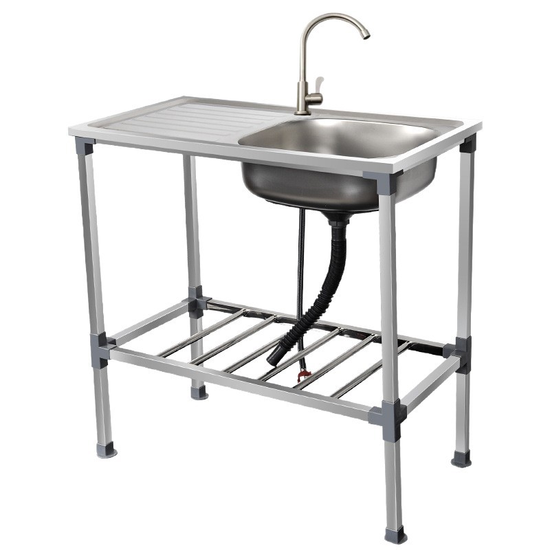 Manufacturer's Cross-Border Kitchen Stainless Steel Sink with Platform Operating Table Sink Single Sink with Bracket Wash Basin Belt