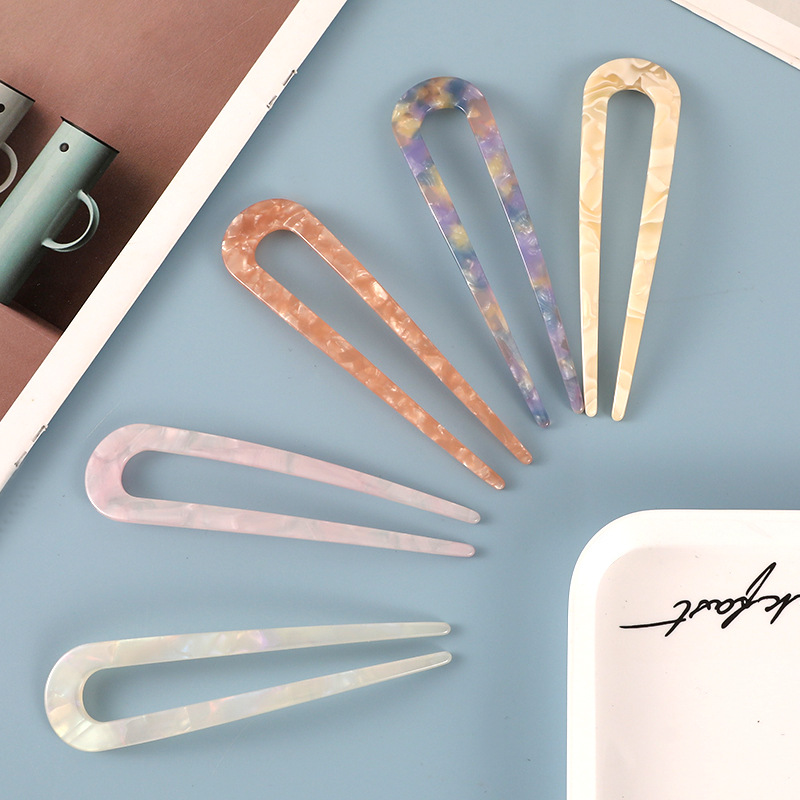 New Hair Accessories Women's Simple Hair Elegant Acrylic Acetate Plate Hair Hairpin Back Head Ball Head U-Shaped Hairpin