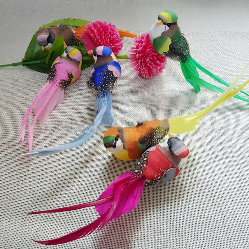 14cm clip six-color pearl hair imitation bird feather decoration bird