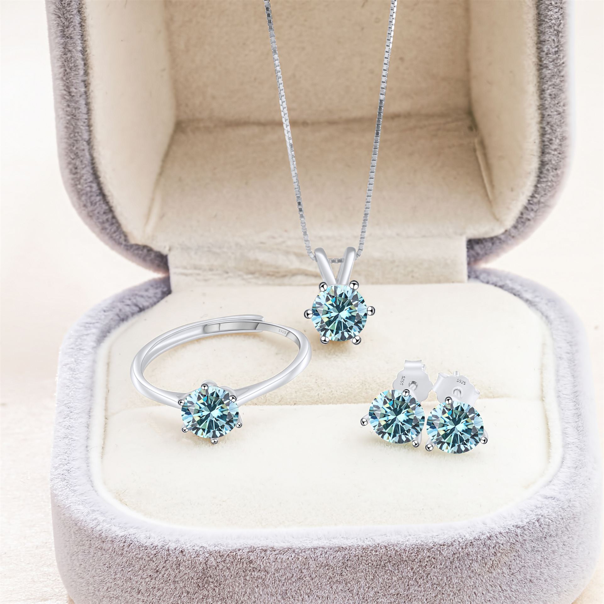 Cross-Border Exclusive Moissanite Jewelry Set Earrings Ring Necklace Sterling Silver with Certificate Moissanite Jewelry Tested Diamond Pen