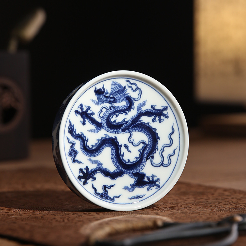 Jingdezhen Retro Blue and White Saucer Base Ceramic Saucer Lid Holder Classy Coaster Insulation Pad Tea Mat Tea Ceremony