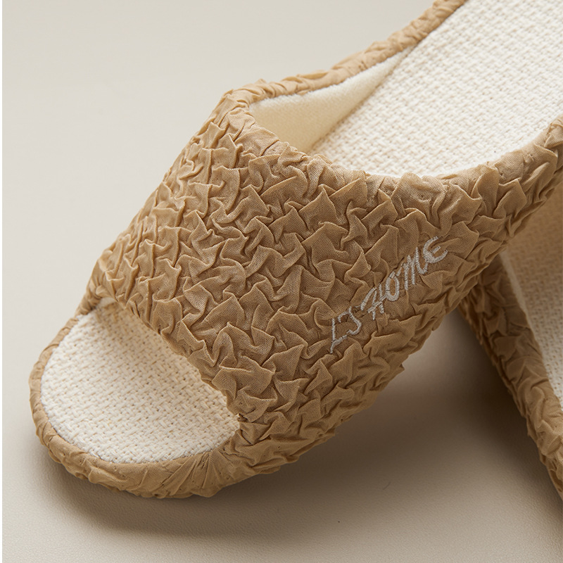 Pleated cotton fabric slippers for women Summer 2024 new autumn and winter Four Seasons universal shoes indoor home breathable sandals